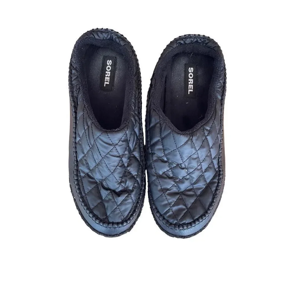 Sorel Mens Black Burma Cozy Mule Slip-On Quilted Puffer Flat Mule Slippers Sz 9